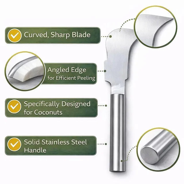 GharNeeds™ Heavy-Duty Stainless Steel Coconut Splitter & Meat Remover Knife