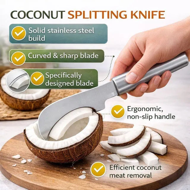 GharNeeds™ Heavy-Duty Stainless Steel Coconut Splitter & Meat Remover Knife