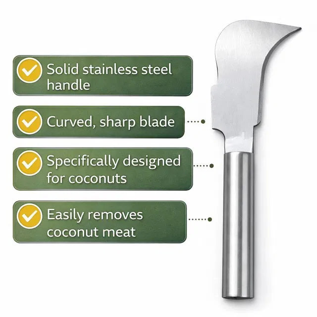 GharNeeds™ Heavy-Duty Stainless Steel Coconut Splitter & Meat Remover Knife